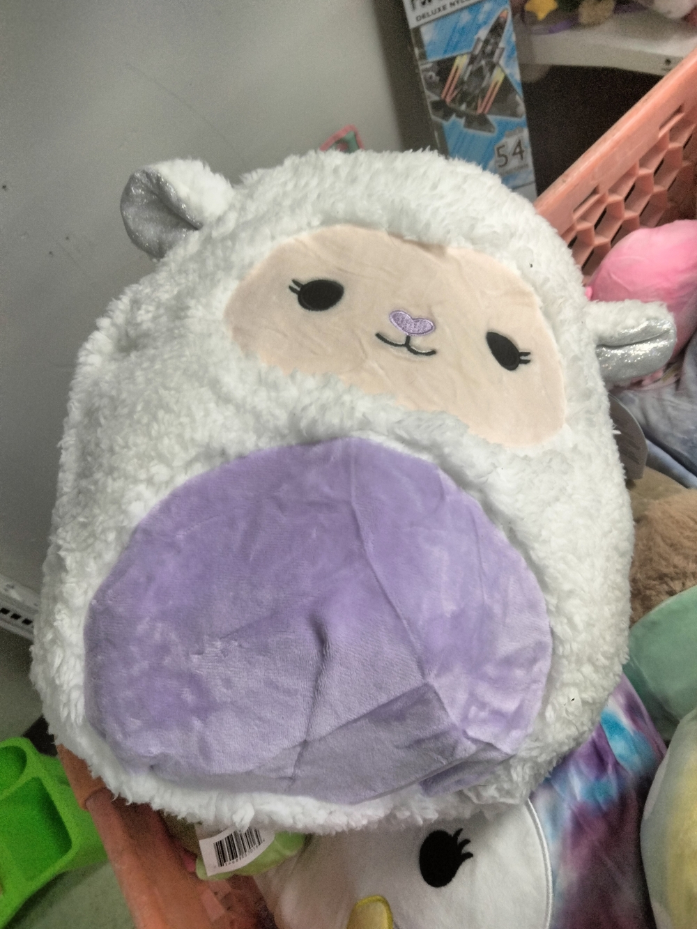 Squishmallows White Plush Lamb with Purple Belly and Silver Ears
